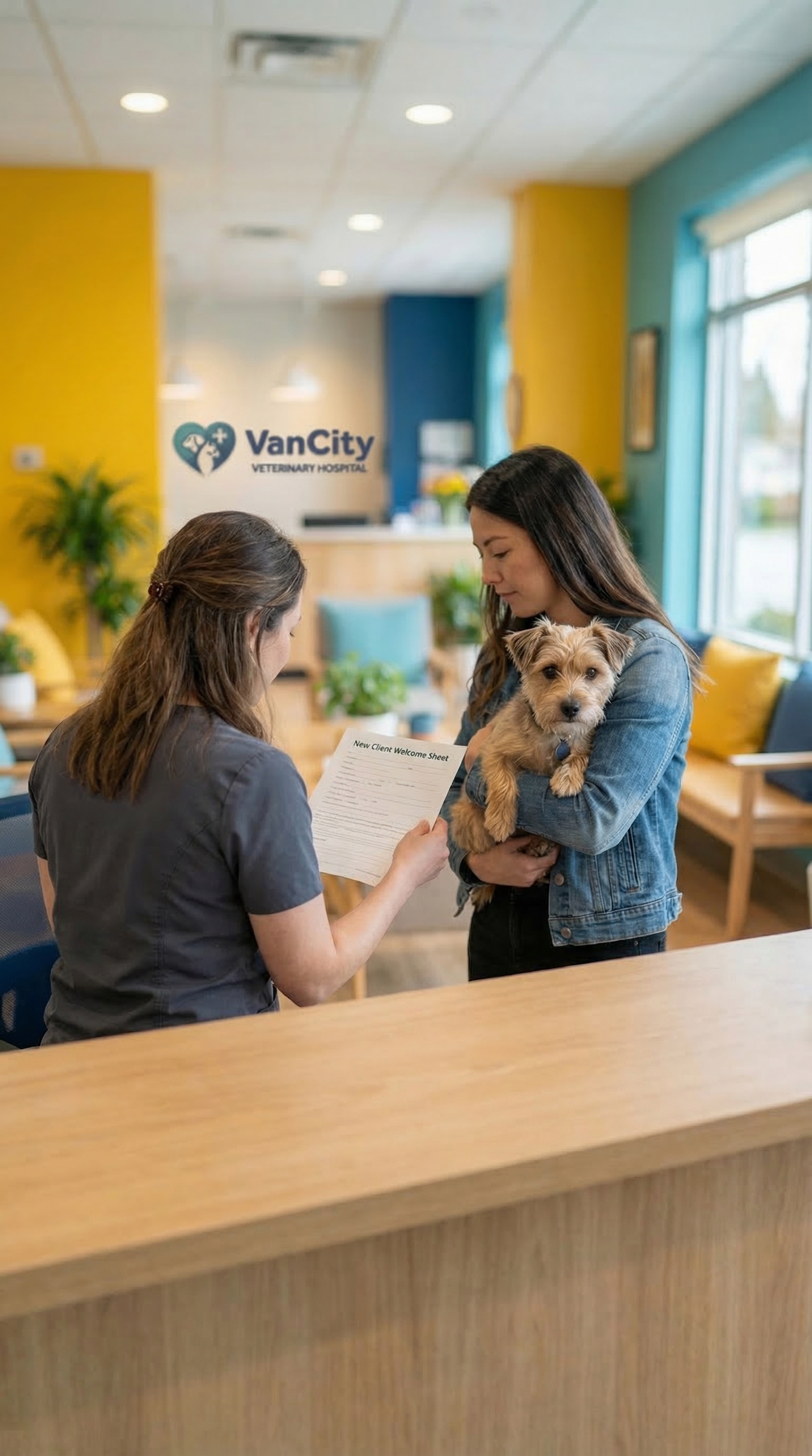 Welcoming a new client at Van City Veterinary Hospital